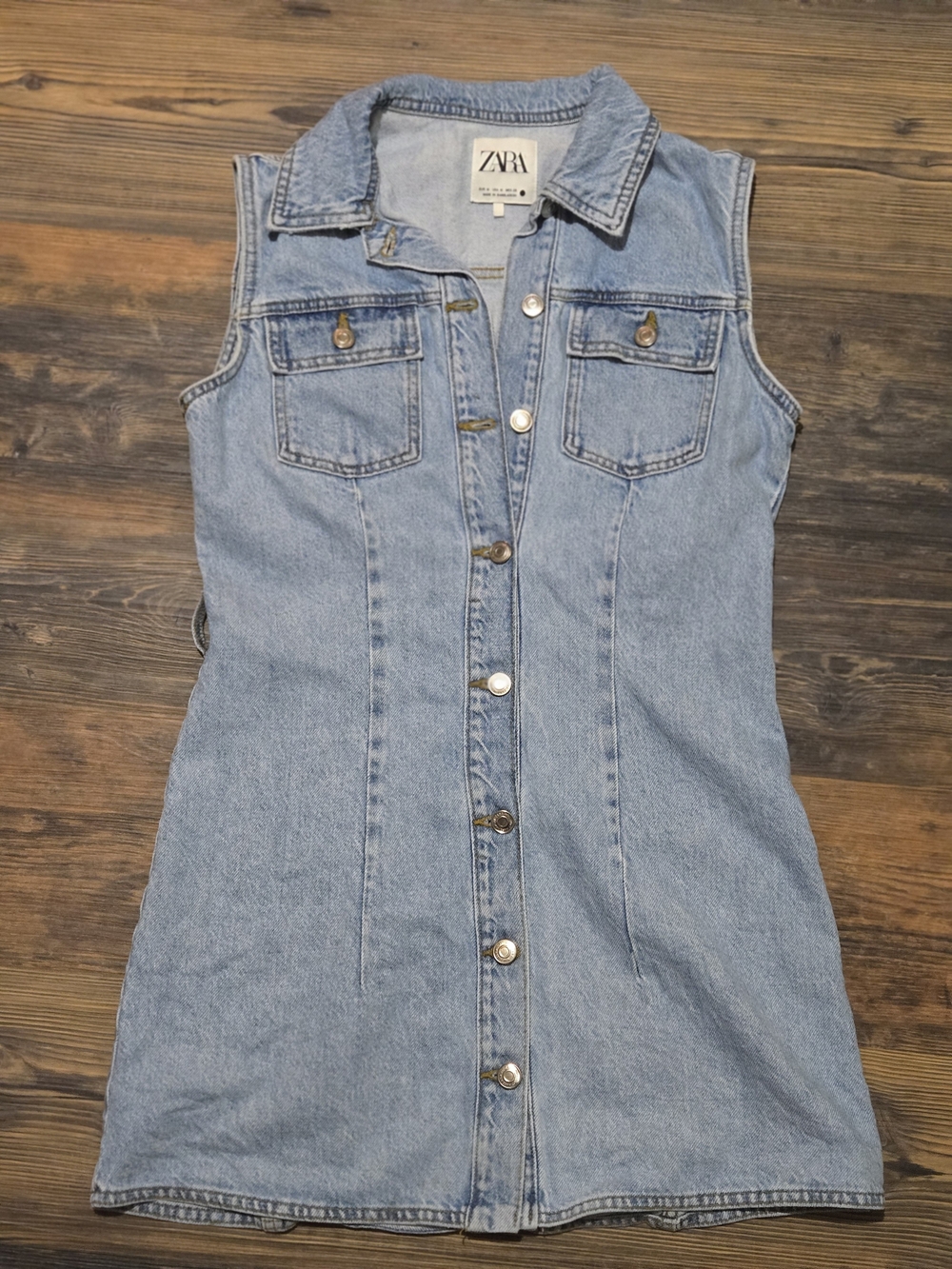 Zara Light Blue Denim Sleeveless Button-Front Mini Dress